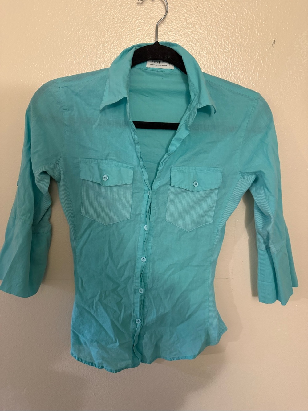 Women's Aqua Button-Down Shirt with Chest Pockets